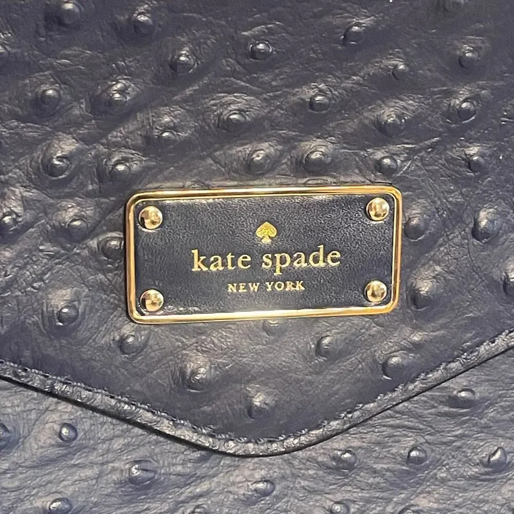 Kate Spade NEW Ostrich Embossed Leather Leena Bag French Navy Shoulder Purse NWT